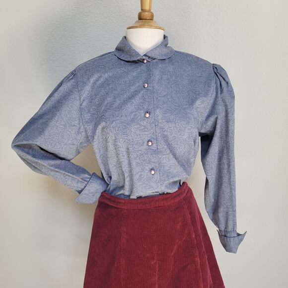 Pendleton Blouse Women Size 8 Blue Floral Print Puffy Sleeve Vintage 80s USA - Picture 1 of 12